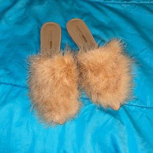 Nude furry mules